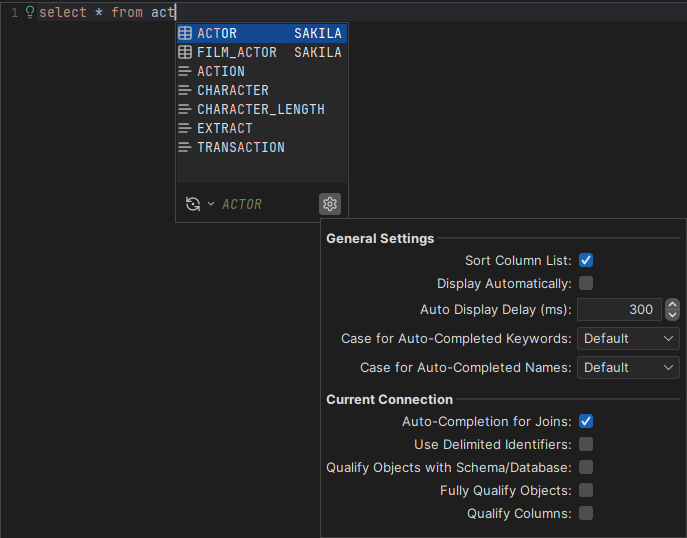 Screenshot showing auto completion popup