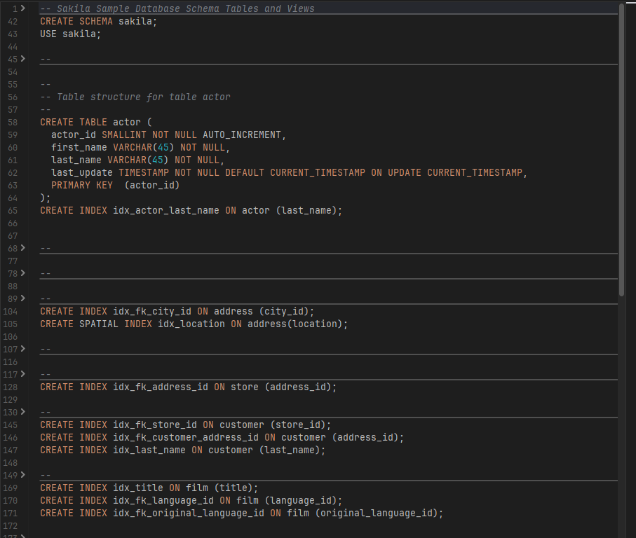 Screenshot of a folded script in SQL editor