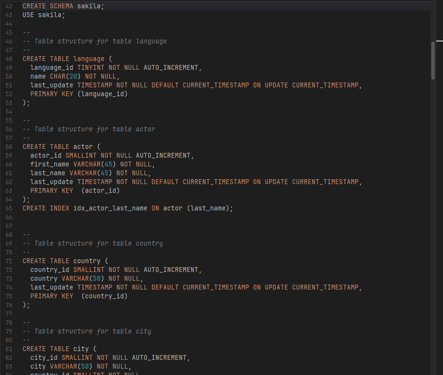 Screenshot of an unfolded script in SQL editor