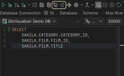 Screenshot showing how to navigate between highlighted matches in SQL editor