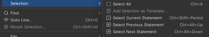 Screenshot of the Select Statement sub-menu
