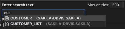 Quick Table Add dialog
